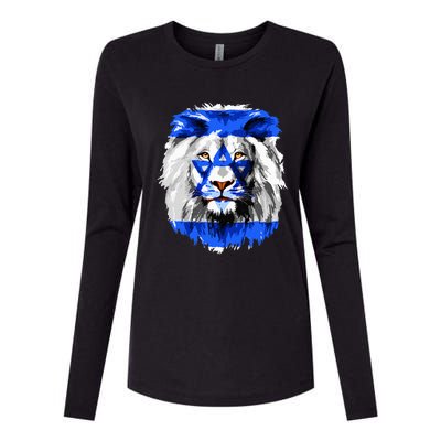 Flag of Israel lion Jewish Israel Flag Womens Cotton Relaxed Long Sleeve T-Shirt