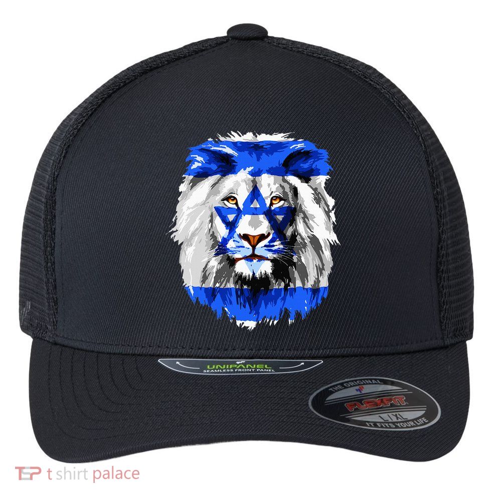 Flag of Israel lion Jewish Israel Flag Flexfit Unipanel Trucker Cap