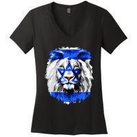 Flag of Israel lion Jewish Israel Flag Women's V-Neck T-Shirt