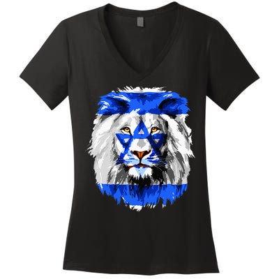 Flag of Israel lion Jewish Israel Flag Women's V-Neck T-Shirt