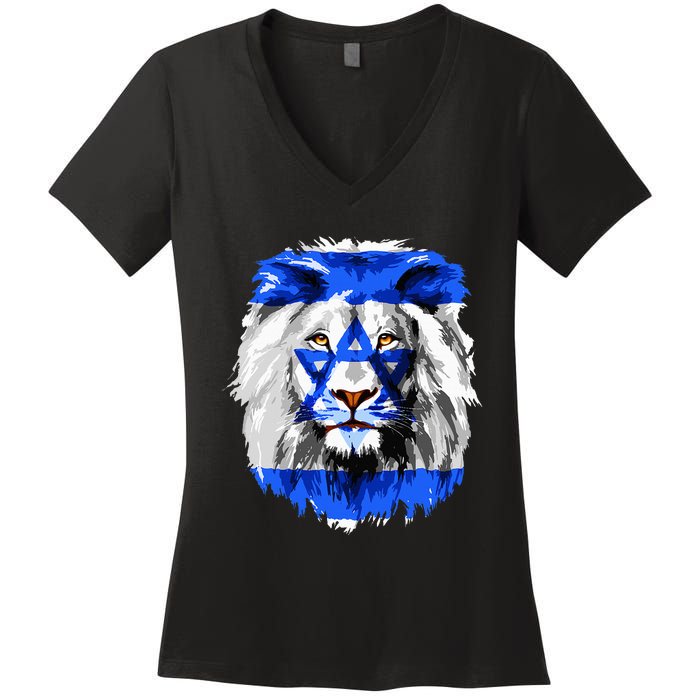 Flag of Israel lion Jewish Israel Flag Women's V-Neck T-Shirt