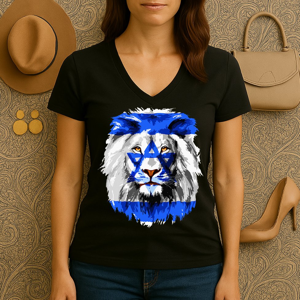 Flag of Israel lion Jewish Israel Flag Women's V-Neck T-Shirt