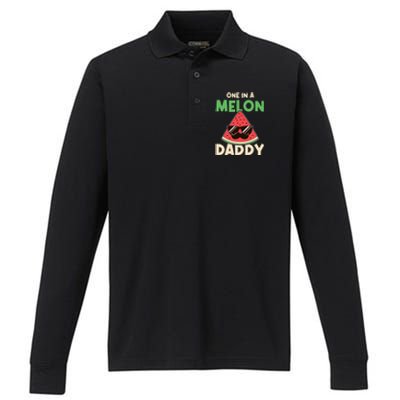 Fun One In A Melon Daddy Fathers Birthday Party Day Matching Gift Performance Long Sleeve Polo