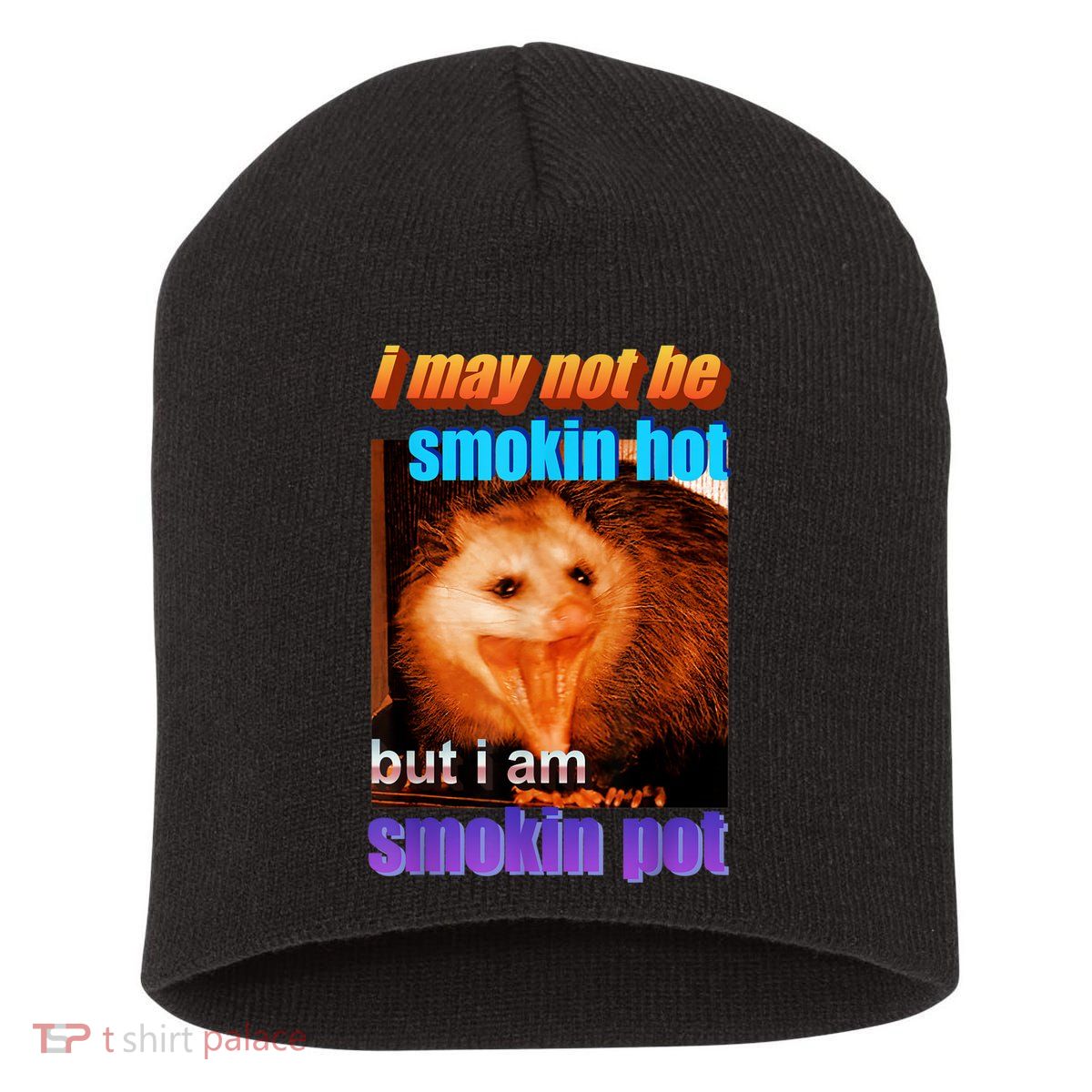 Funny Opossum I May Not Be Smoking Hot But I'm Smoking Pot Short Acrylic Beanie