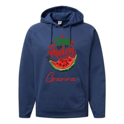 Funny One In A Melon Granna Matching Group Gift Performance Fleece Hoodie