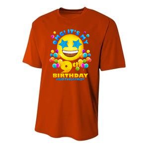 Funny OMG It's My 9th Birthday #BirthdayBoy Emoji Youth Performance Sprint T-Shirt