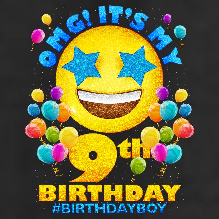 Funny OMG It's My 9th Birthday #BirthdayBoy Emoji 7 Panel Mesh Trucker Snapback Hat