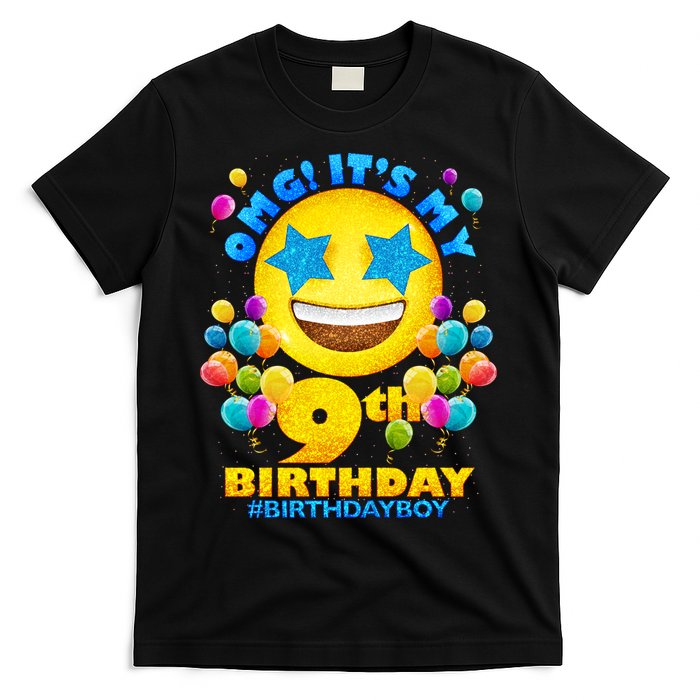 Funny OMG It's My 9th Birthday #BirthdayBoy Emoji T-Shirt