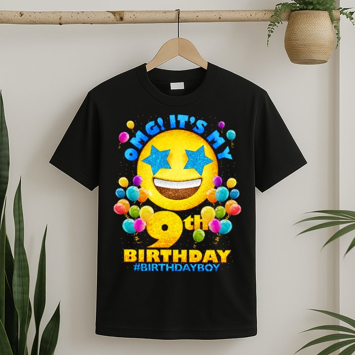 Funny OMG It's My 9th Birthday #BirthdayBoy Emoji T-Shirt