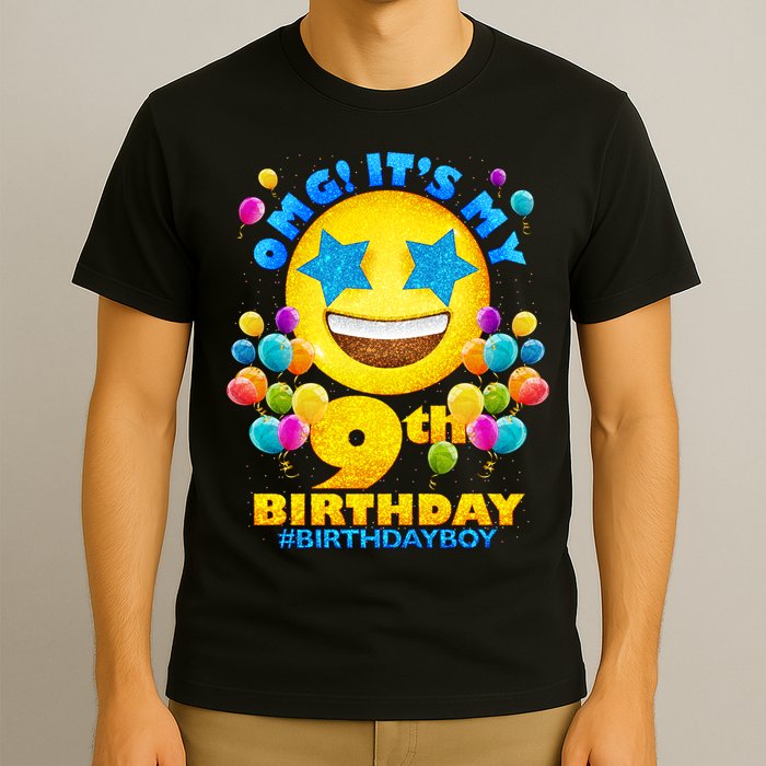 Funny OMG It's My 9th Birthday #BirthdayBoy Emoji T-Shirt
