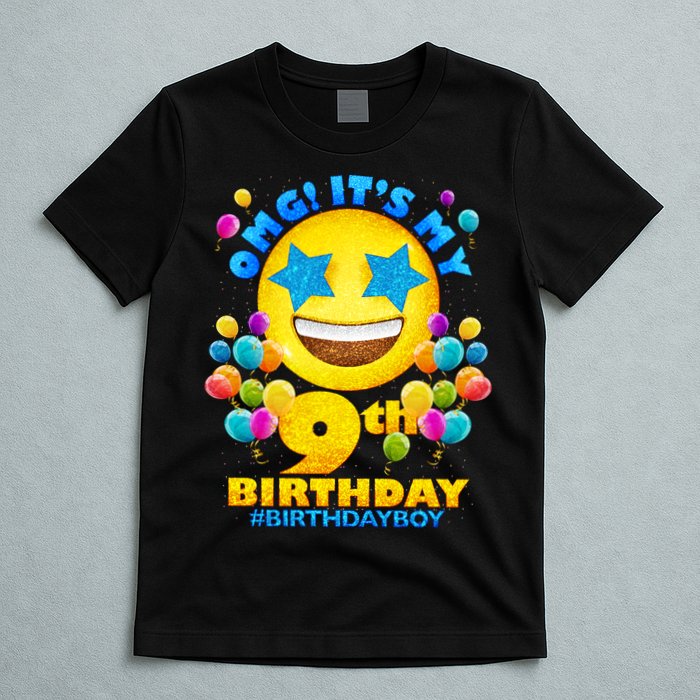 Funny OMG It's My 9th Birthday #BirthdayBoy Emoji T-Shirt