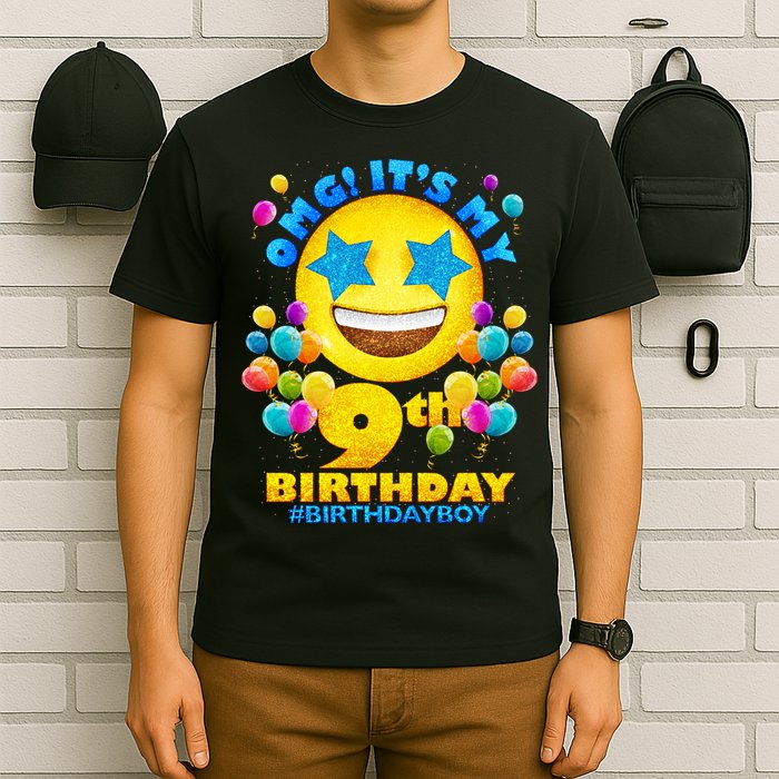 Funny OMG It's My 9th Birthday #BirthdayBoy Emoji T-Shirt