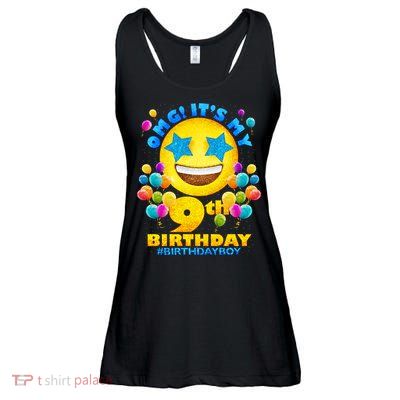 Funny OMG It's My 9th Birthday #BirthdayBoy Emoji Ladies Essential Flowy Tank