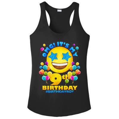 Funny OMG It's My 9th Birthday #BirthdayBoy Emoji Ladies PosiCharge Competitor Racerback Tank
