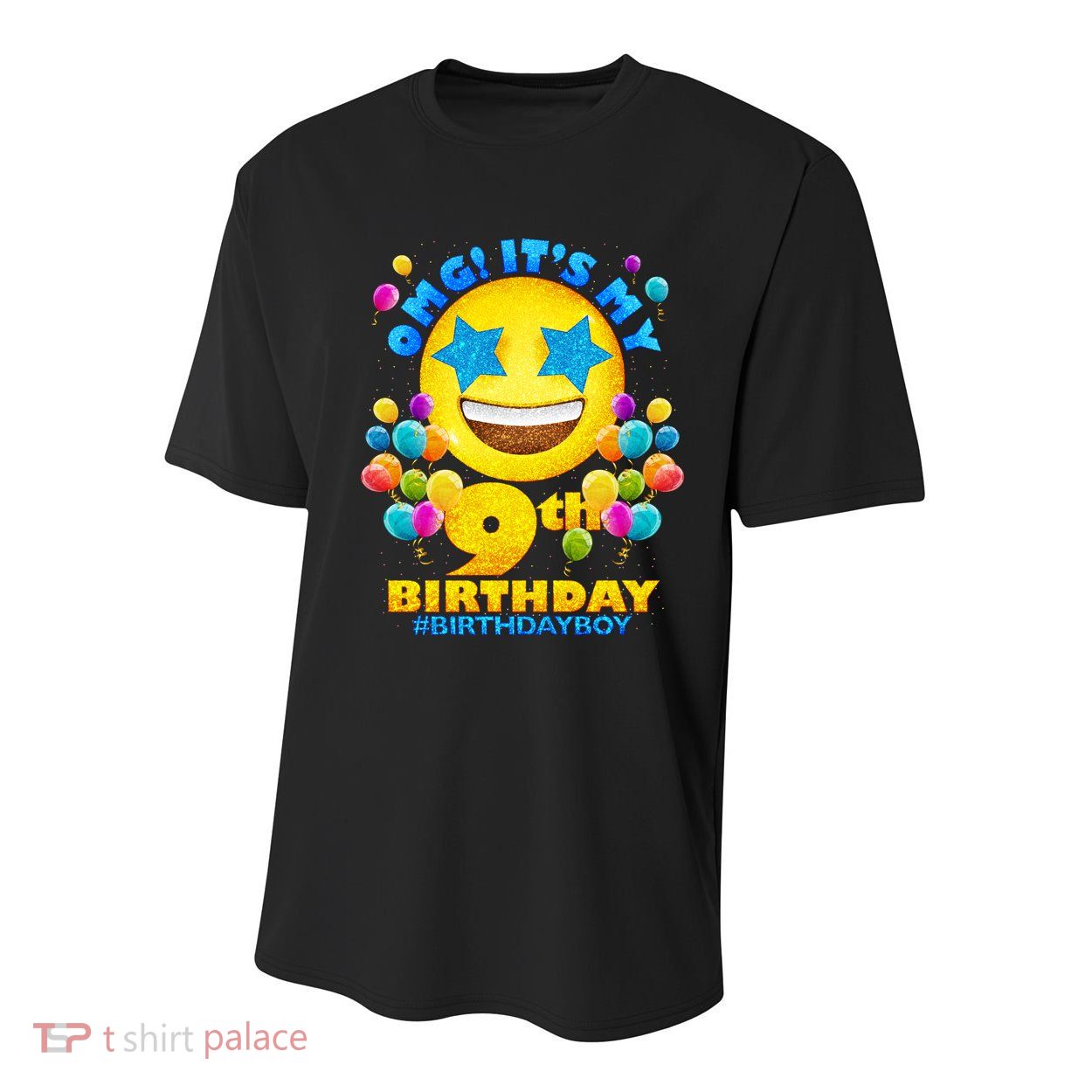 Funny OMG It's My 9th Birthday #BirthdayBoy Emoji Youth Performance Sprint T-Shirt