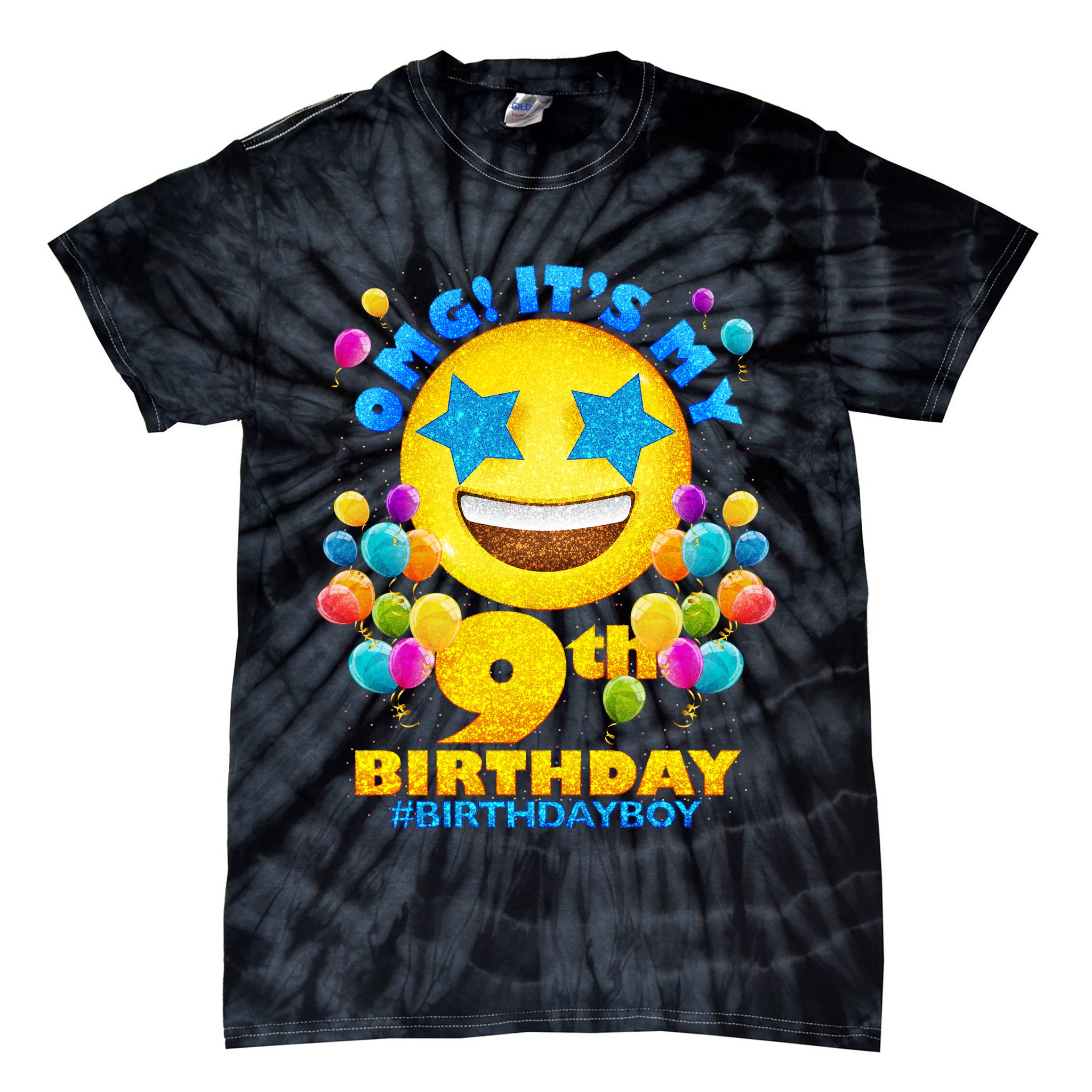 Funny OMG It's My 9th Birthday #BirthdayBoy Emoji Tie-Dye T-Shirt