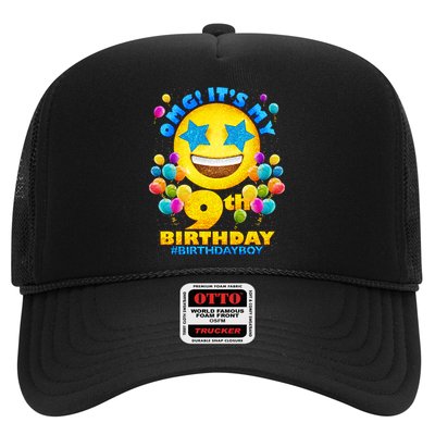 Funny OMG It's My 9th Birthday #BirthdayBoy Emoji Trucker Hat