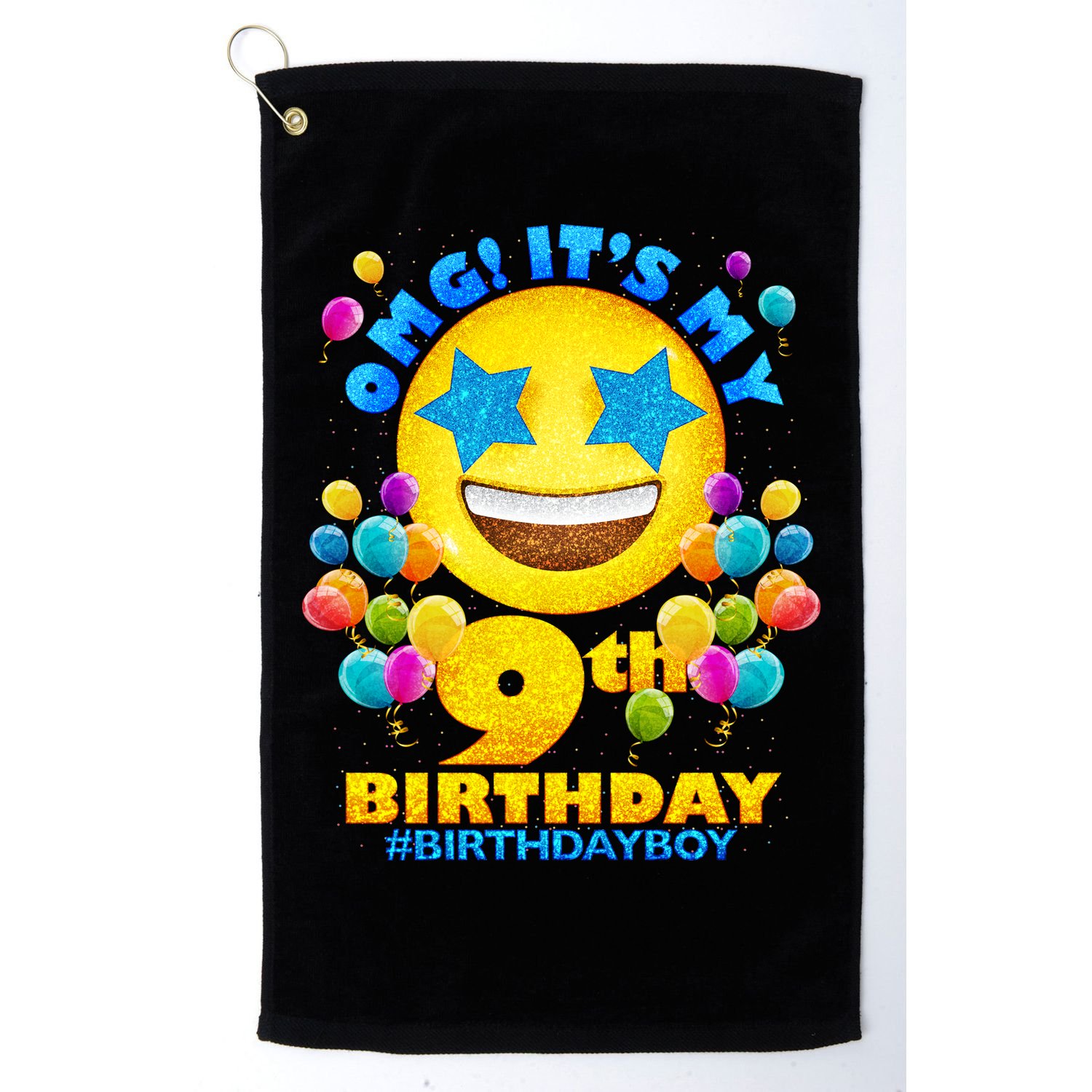 Funny OMG It's My 9th Birthday #BirthdayBoy Emoji Golf Towel