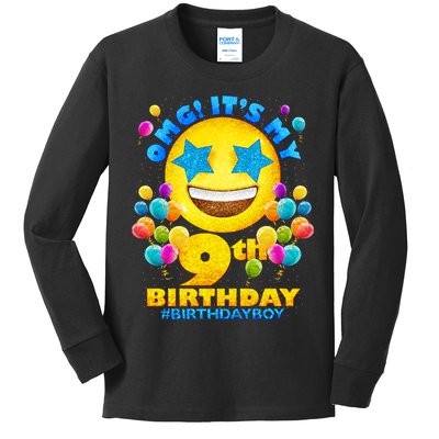 Funny OMG It's My 9th Birthday #BirthdayBoy Emoji Kids Long Sleeve Shirt