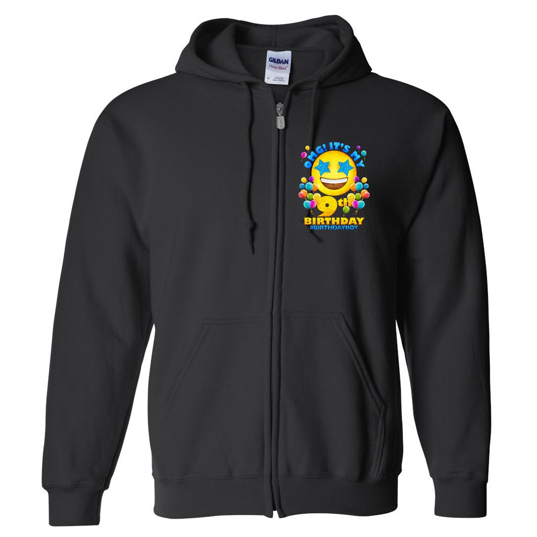 Funny OMG It's My 9th Birthday #BirthdayBoy Emoji Full Zip Hoodie