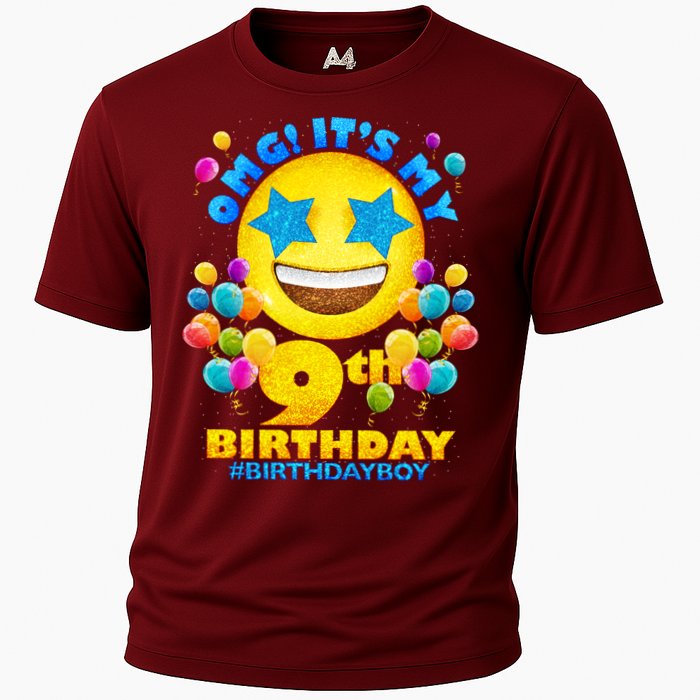 Funny OMG It's My 9th Birthday #BirthdayBoy Emoji Cooling Performance Crew T-Shirt