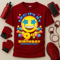 Funny OMG It's My 9th Birthday #BirthdayBoy Emoji Cooling Performance Crew T-Shirt