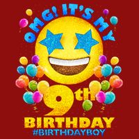 Funny OMG It's My 9th Birthday #BirthdayBoy Emoji Cooling Performance Crew T-Shirt