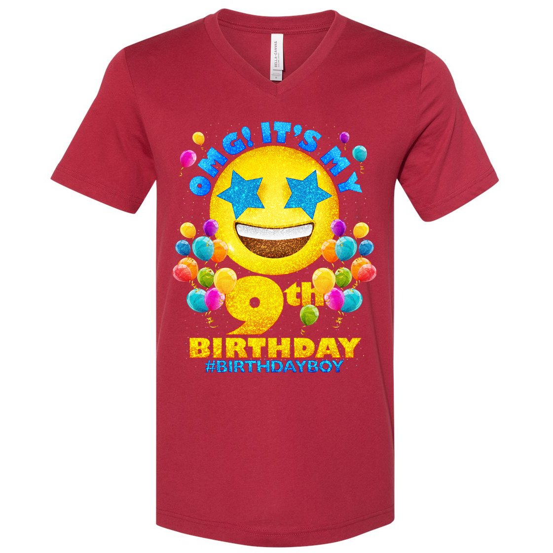 Funny OMG It's My 9th Birthday #BirthdayBoy Emoji V-Neck T-Shirt