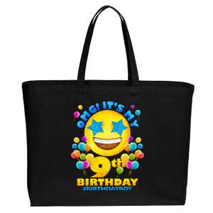 Funny OMG It's My 9th Birthday #BirthdayBoy Emoji Cotton Canvas Jumbo Tote