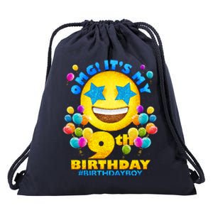 Funny OMG It's My 9th Birthday #BirthdayBoy Emoji Drawstring Bag