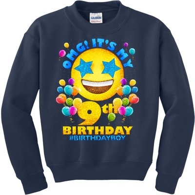 Funny OMG It's My 9th Birthday #BirthdayBoy Emoji Kids Sweatshirt