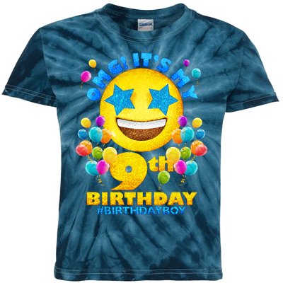 Funny OMG It's My 9th Birthday #BirthdayBoy Emoji Kids Tie-Dye T-Shirt