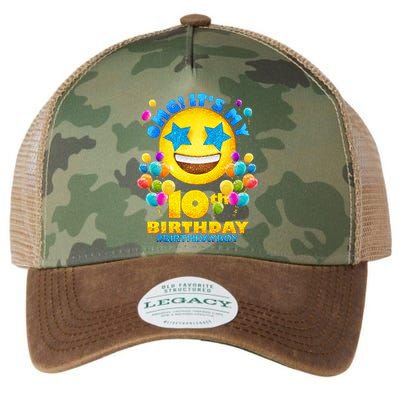 Funny OMG It's My 10th Birthday #BirthdayBoy Emoji Legacy Tie Dye Trucker Hat