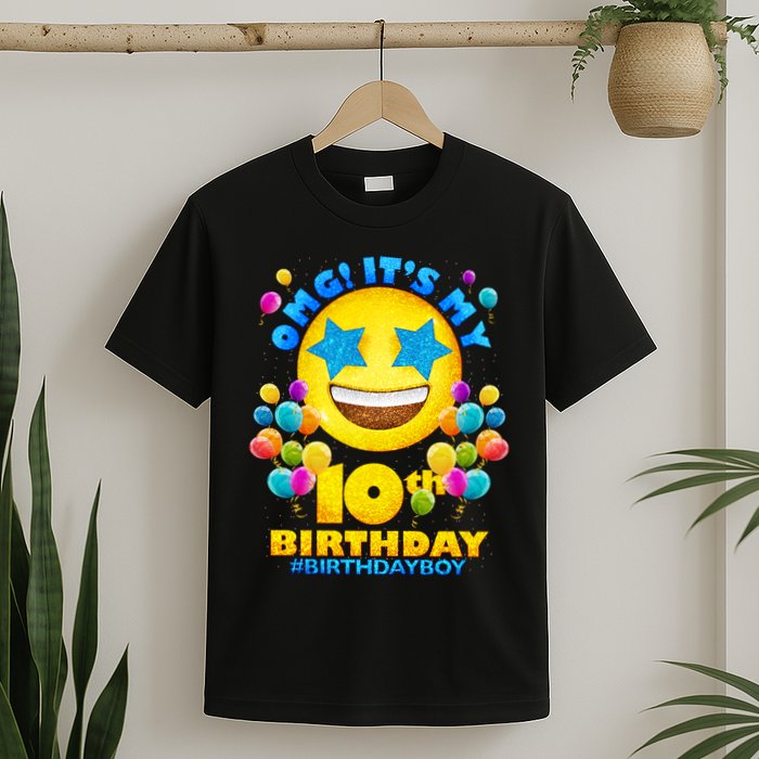 Funny OMG It's My 10th Birthday #BirthdayBoy Emoji T-Shirt