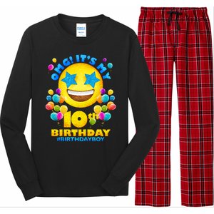 Funny OMG It's My 10th Birthday #BirthdayBoy Emoji Long Sleeve Pajama Set