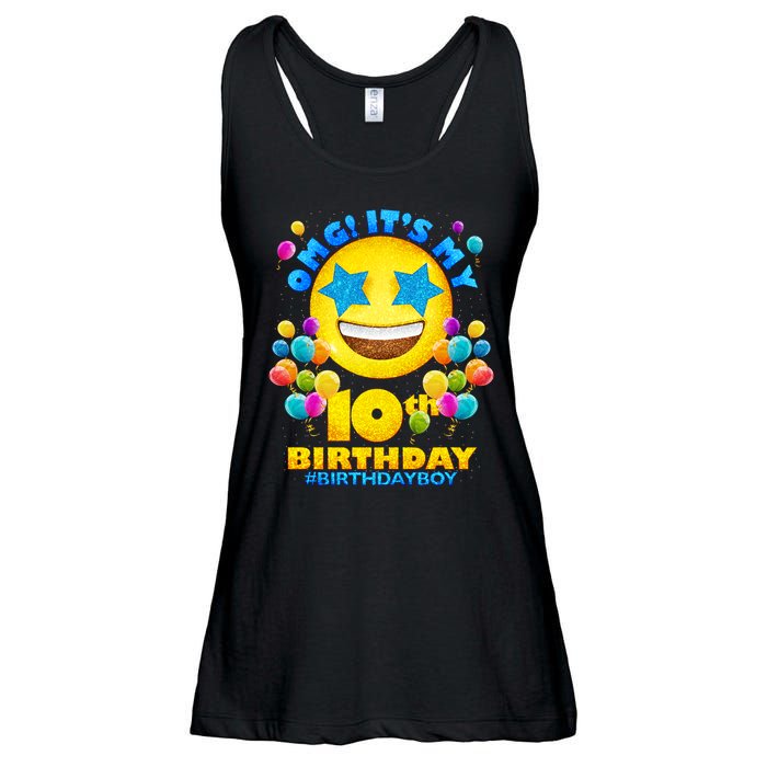 Funny OMG It's My 10th Birthday #BirthdayBoy Emoji Ladies Essential Flowy Tank