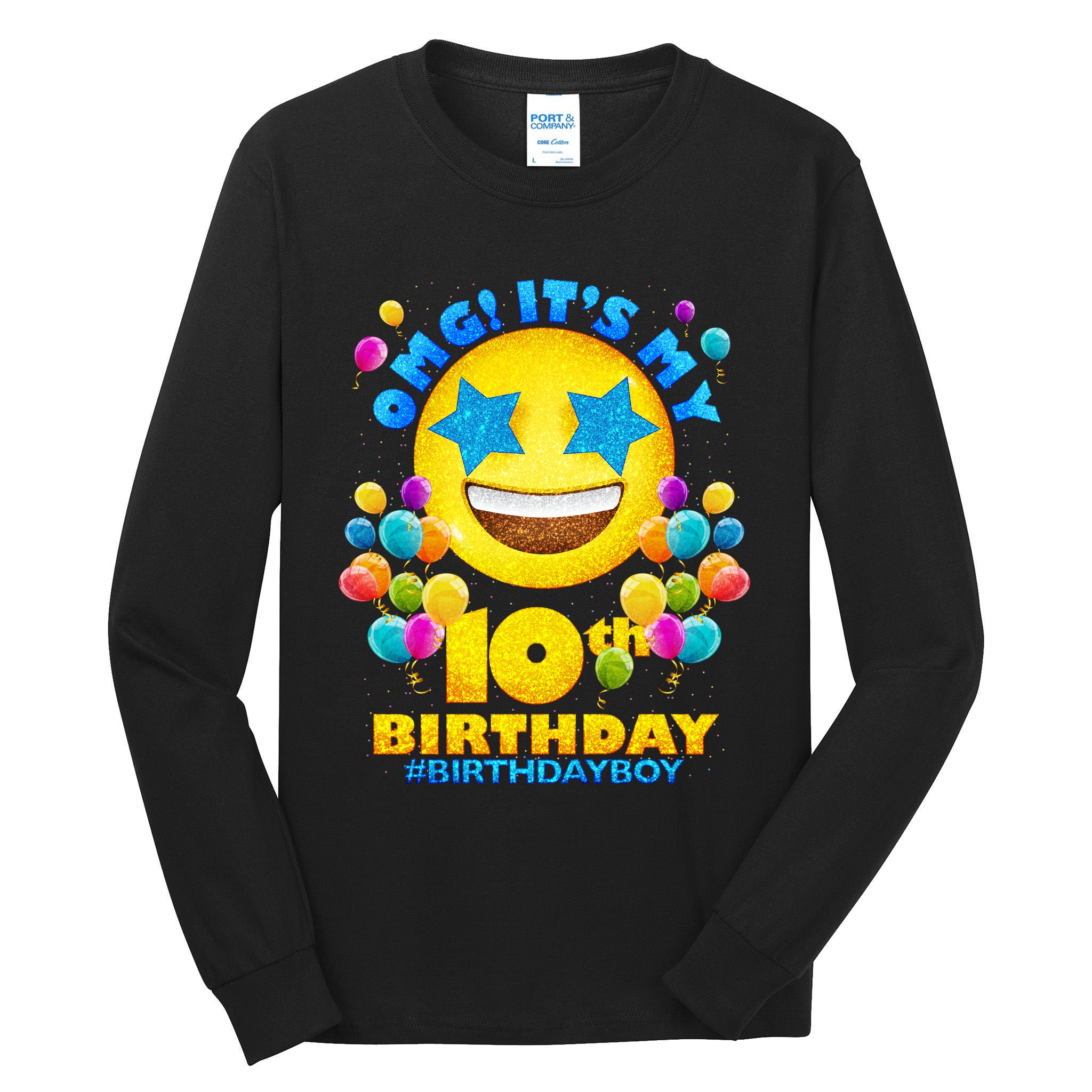 Funny OMG It's My 10th Birthday #BirthdayBoy Emoji Tall Long Sleeve T-Shirt