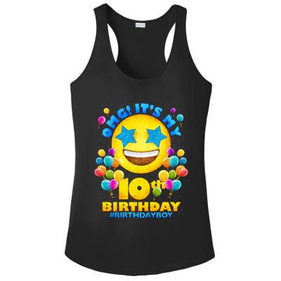 Funny OMG It's My 10th Birthday #BirthdayBoy Emoji Ladies PosiCharge Competitor Racerback Tank