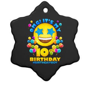 Funny OMG It's My 10th Birthday #BirthdayBoy Emoji Ceramic Star Ornament