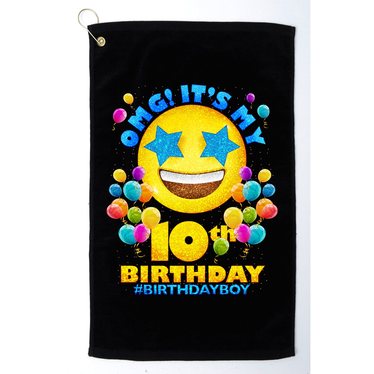 Funny OMG It's My 10th Birthday #BirthdayBoy Emoji Golf Towel