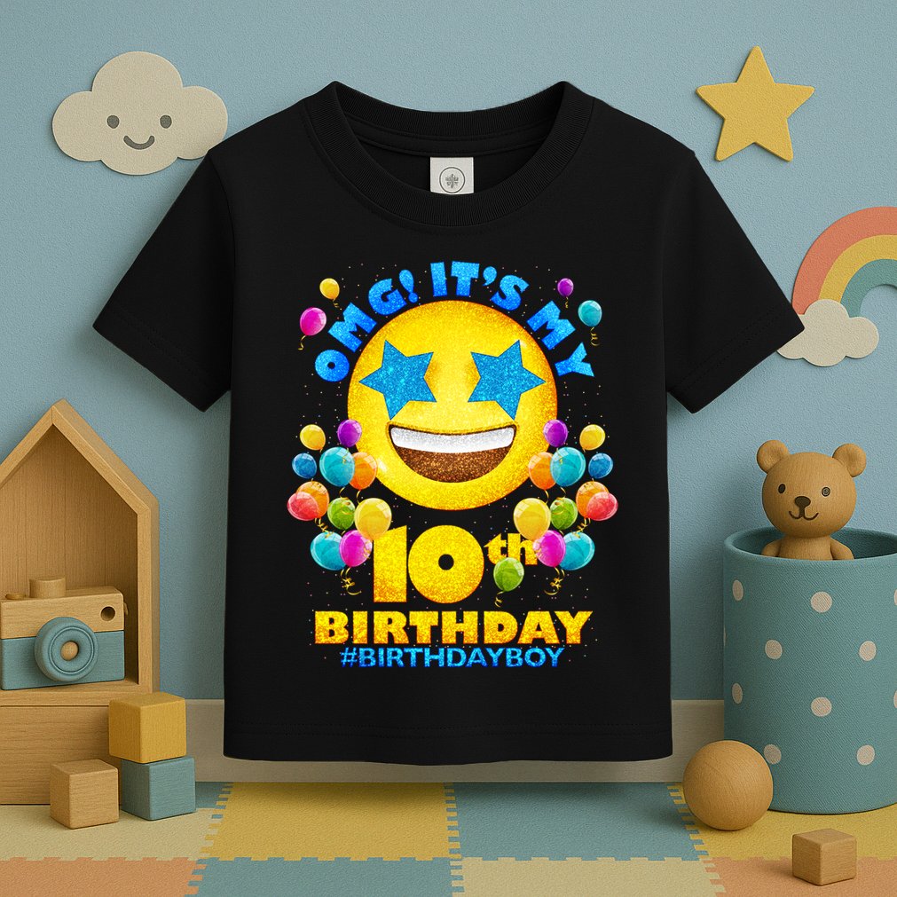 Funny OMG It's My 10th Birthday #BirthdayBoy Emoji Toddler T-Shirt
