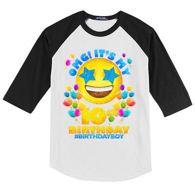 Funny OMG It's My 10th Birthday #BirthdayBoy Emoji Kids Colorblock Raglan Jersey