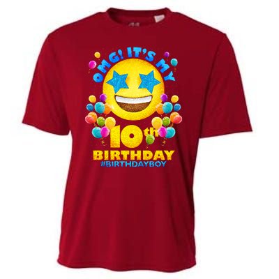 Funny OMG It's My 10th Birthday #BirthdayBoy Emoji Cooling Performance Crew T-Shirt