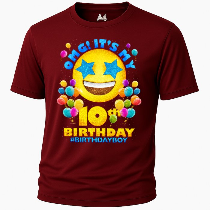 Funny OMG It's My 10th Birthday #BirthdayBoy Emoji Cooling Performance Crew T-Shirt