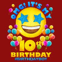 Funny OMG It's My 10th Birthday #BirthdayBoy Emoji Cooling Performance Crew T-Shirt