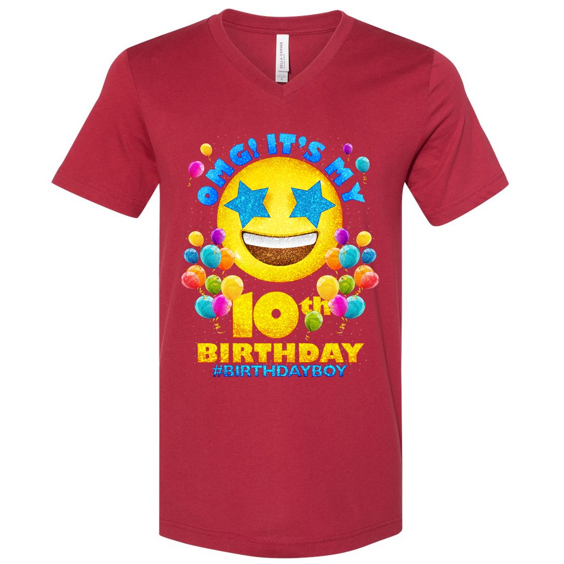 Funny OMG It's My 10th Birthday #BirthdayBoy Emoji V-Neck T-Shirt
