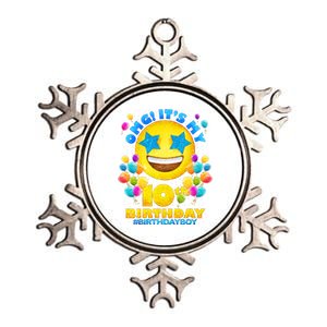 Funny OMG It's My 10th Birthday #BirthdayBoy Emoji Metallic Star Ornament