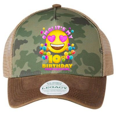 Funny OMG It's My 10th Birthday #BirthdayGirl Emoji Legacy Tie Dye Trucker Hat