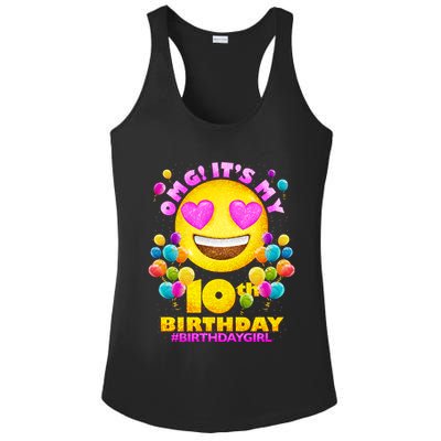 Funny OMG It's My 10th Birthday #BirthdayGirl Emoji Ladies PosiCharge Competitor Racerback Tank