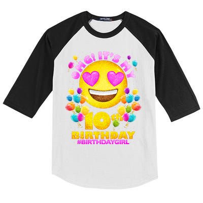 Funny OMG It's My 10th Birthday #BirthdayGirl Emoji Kids Colorblock Raglan Jersey
